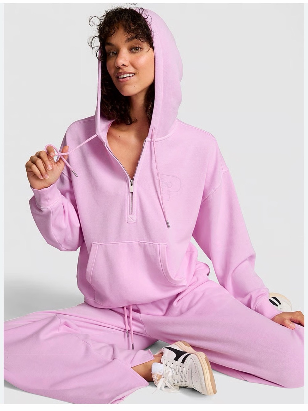 Women's Pink Victorias Secret 1/2 Zip Hoodie Sweatshirt & sweatpants set size XS